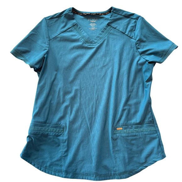 Form By Cherokee Womens V-Neck Scrub Top Size L Teal 360° Stretch With Pockets - Picture 1 of 6